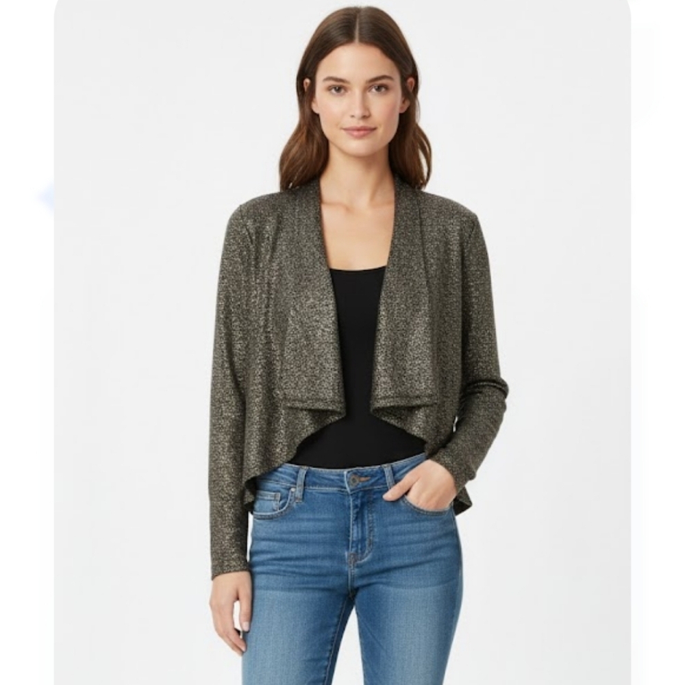 Mimi Chica Jacket Metallic Open Bronze Black Waterfall Bling Glam M